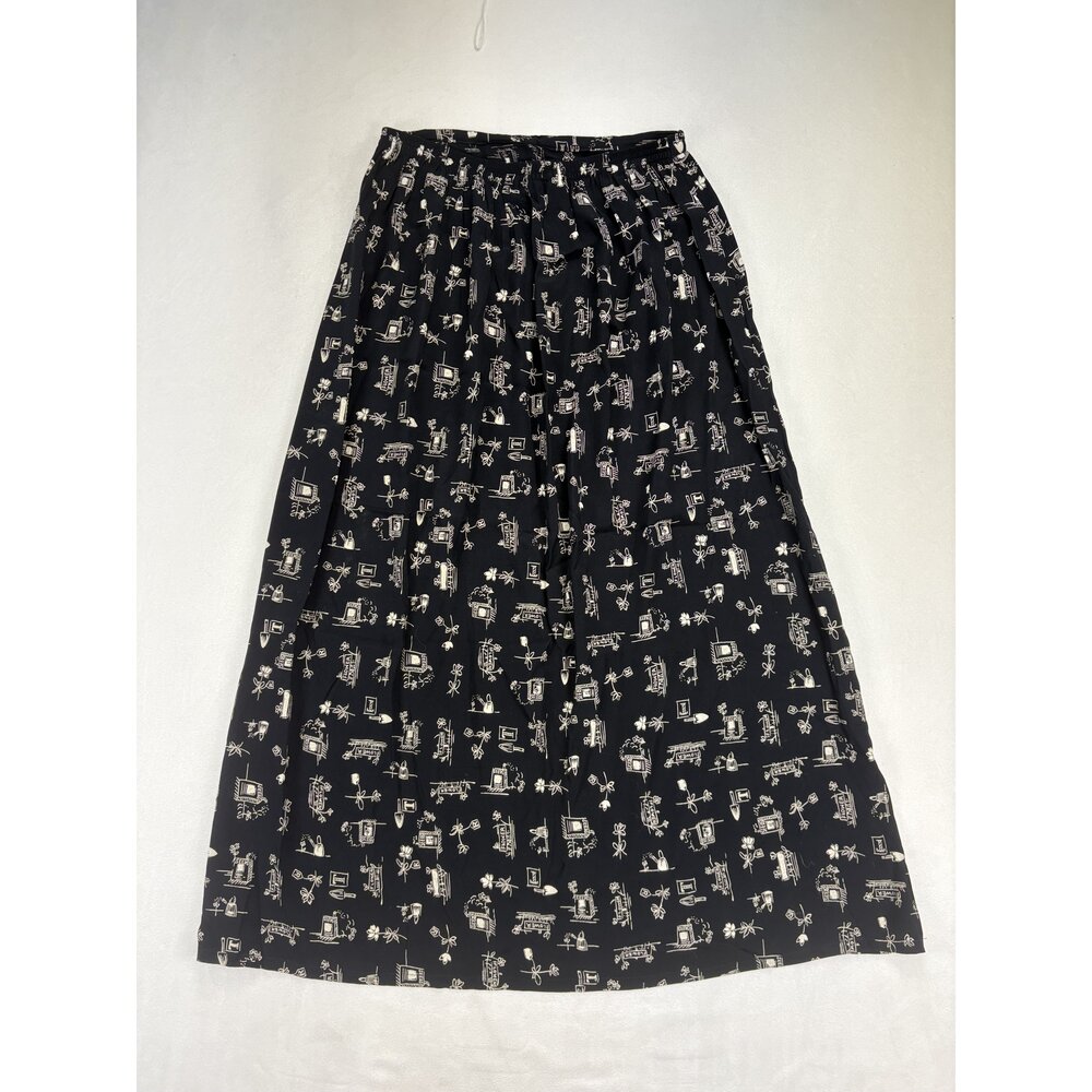 Talbots Black Printed A-Line Maxi Skirt Size 8 - Picture 3 of 10